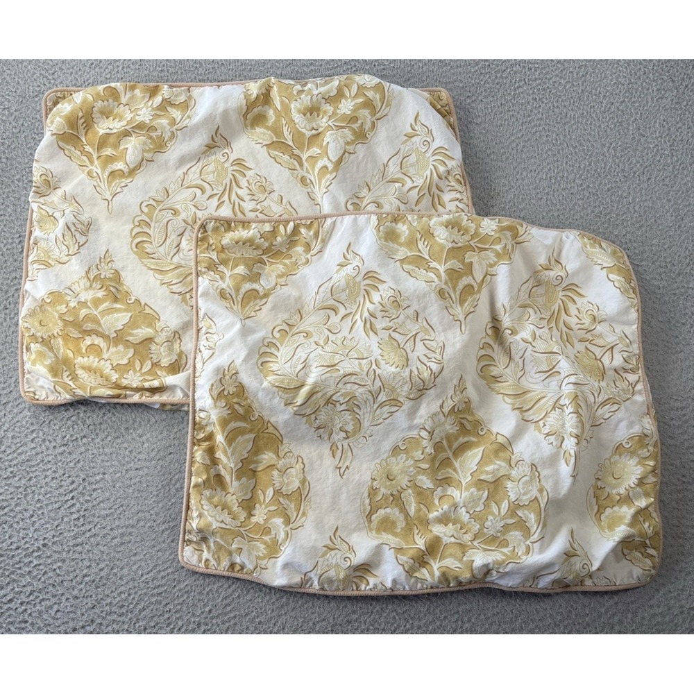 Pottery Barn Isabelle Pillow Shams Standard (2) Medallion Floral Yellow Cotton